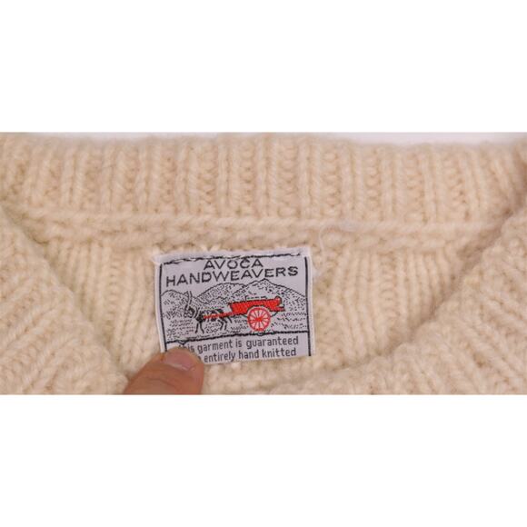 Avoca Handweavers Pure Wool Cream Ireland Fisherman Heavy Sweater Men's Small - Picture 5 of 6